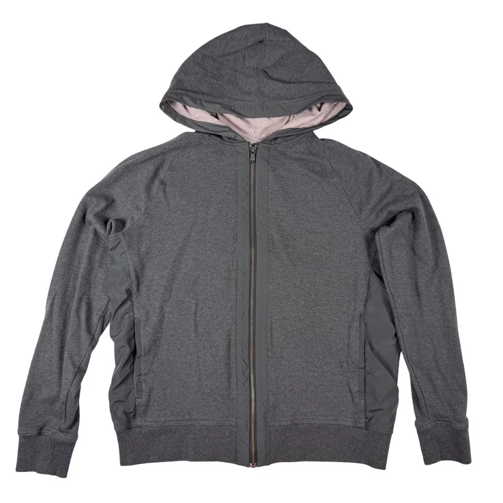 Banana Republic Full Zip Hoodie Mens XL‎ Gray Mixed Media Woven Trim Excellent